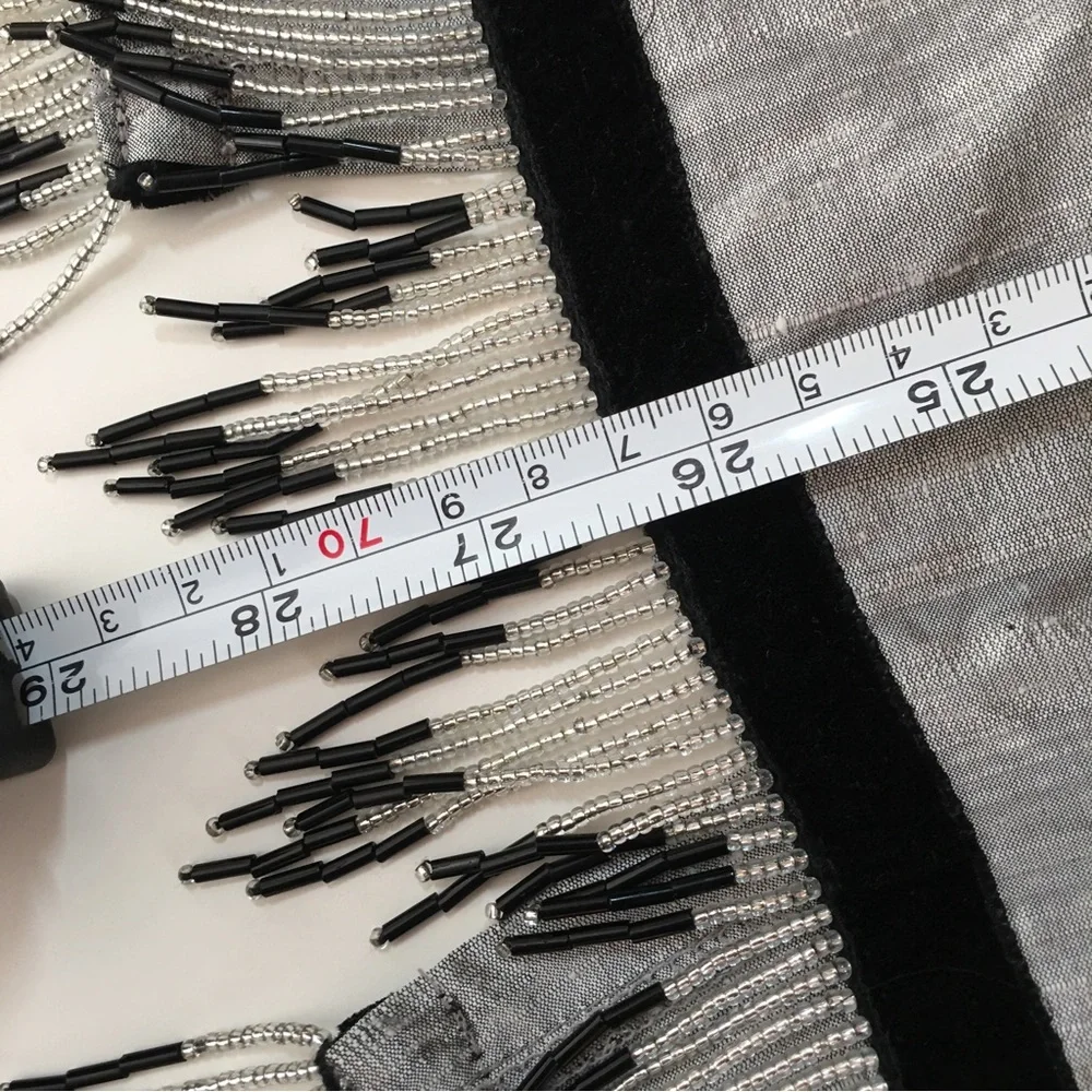 Vintage 1990 Y2K Unique Art deco Raw Silk Beaded Fringe Midi Formal Skirt - Picture 13 of 17